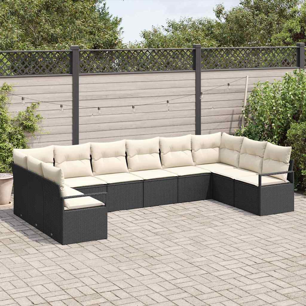 Garten-Sofa-Set mit Kissen 10 pcs Schwarz und Creme